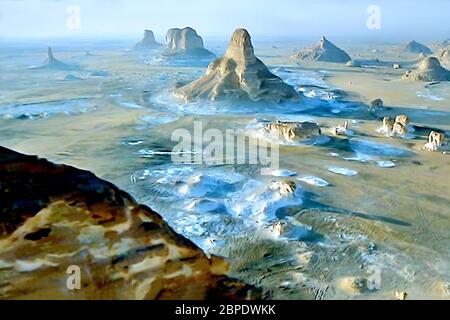 view of White desert formations - white desert Egypt Stock Photo