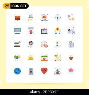Pack of 25 Modern Flat Colors Signs and Symbols for Web Print Media such as location, target, game, aim, man Editable Vector Design Elements Stock Vector