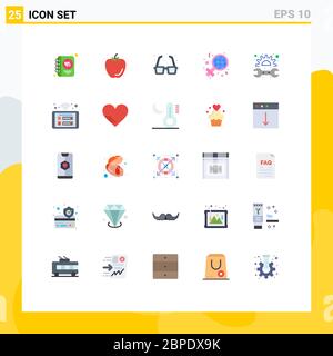 Set of 25 Modern UI Icons Symbols Signs for gear, woman, glasses, international, valentine's day Editable Vector Design Elements Stock Vector