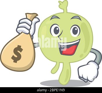 Crazy rich lymph node mascot design having money bags Stock Vector