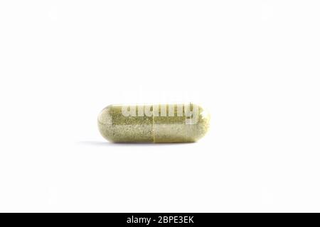 Herbal medicine in capsules from Andrographis paniculata (Fah Thief) isolated on a white background. Medicine concepts. healthy eating with natural pr Stock Photo