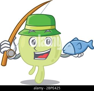 Cartoon design style of lymph node goes to fishing Stock Vector