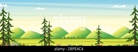 Panorama summer landscape with moutains. Vector illustration with separate layers. Stock Vector