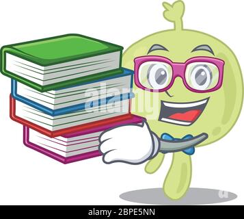 A diligent student in lymph node mascot design concept read many books Stock Vector