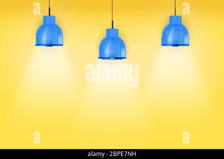 Yellow wall interior with blue vintage lamps Stock Vector