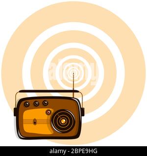 Radio model retro. Radio waves. Flat vector illustration. Stock Vector