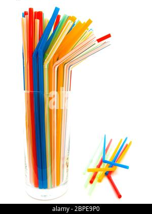 Many Multicolored Tubules In Glass Against The White Background Stock Photo