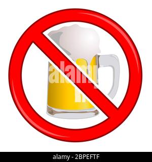 No Beer Sign Isolated on White Background. No Alcohol Allowed Sign. Stock Photo