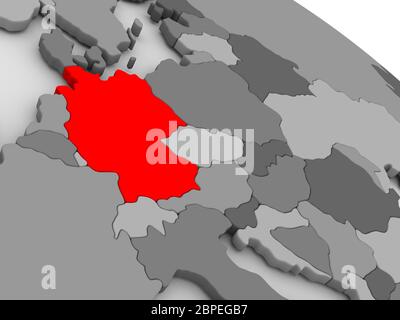 Germany in red on model of planet Earth as seen from orbit. 3D ...
