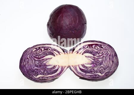 Red Cabbage cross section on White Background Stock Photo