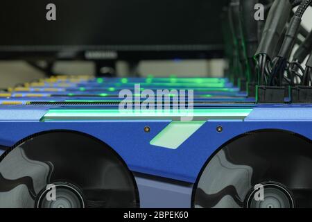 Close-up and selective focus a graphic card of computer bitcoin mining on working Stock Photo