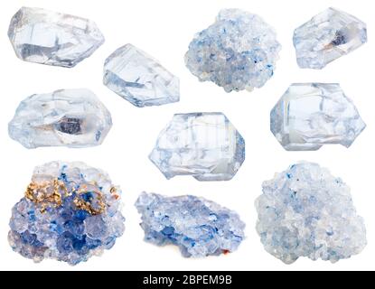 collection of various celestine mineral stones isolated on white background Stock Photo