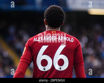 LONDON, ENGLAND - SEPTEMBER 22, 2019: Trent Alexander-Arnold of Liverpool pictured during the 2019/20 Premier League game between Chelsea FC and Liverpool FC at Stamford Bridge. Stock Photo