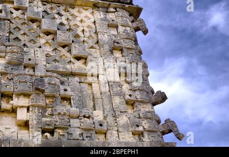 Closeup of part of governor's palace in Uxmal, Mexico Stock Photo