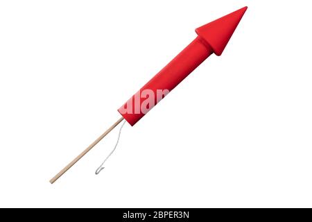 Close-up Of Red Rocket Firework Isolated Over White Background Stock Photo