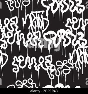 Vector tags seamless pattern. Fashion black and white graffiti hand ...
