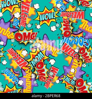 Comic book words pop art background. Seamless pattern. retro vector illustration Stock Photo