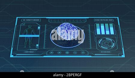 futuristic app interface for medical and scientific purpose - human brain scanner (3d render) Stock Photo