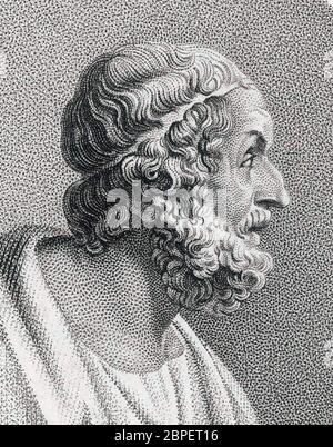 HOMER  Engraving of a Roman bust of Homer from the second century AD Stock Photo