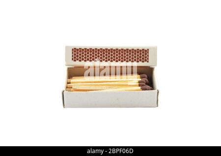 Open matchbox on white background Stock Photo