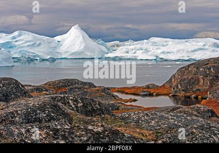 Colorful Coastlands along an Arctic Shore near the Icefjord of Ilulissat, Greenland Stock Photo