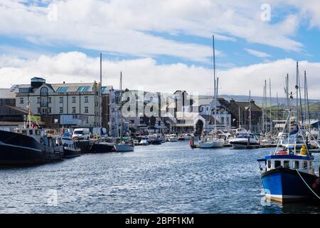 Boats moored in the harbour. Peel, Isle of Man, British Isles Stock Photo