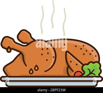 Grilled chicken on a platter isolated vector illustration for Rotisserie Chicken Day on June 2nd. Take-away food color symbol. Stock Vector