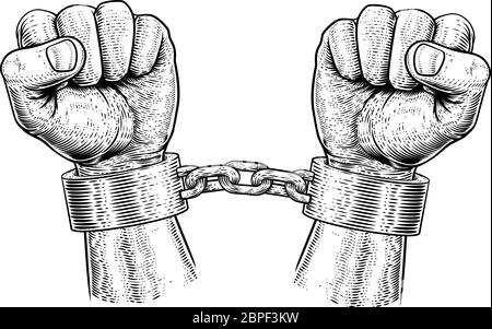Prisoner Shackles Chained Hands Vintage Woodcut Stock Vector
