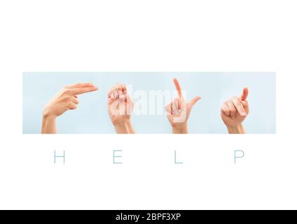 Help word in american sign language for deaf mute people. Nonverbal message. Stock Photo