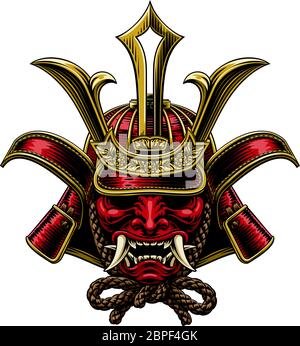 Samurai Mask Japanese Shogun Warrior Helmet Stock Vector