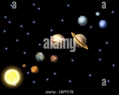 Solar System 8 Bit Arcade Video Game Pixel Art Stock Vector