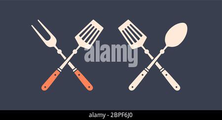 Set of grill tools. Silhouette two bbq tools Stock Vector