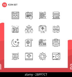 Universal Icon Symbols Group of 16 Modern Outlines of bag, store, appointment, shop, financial Editable Vector Design Elements Stock Vector
