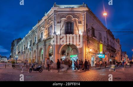 Colonial-style building in Plaza 9 de Julio in the city of Salta at dusk, Argentina Stock Photo