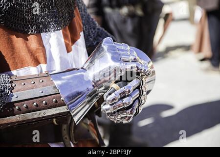 Metal medieval knight glove, protective detail for a gentleman Stock Photo