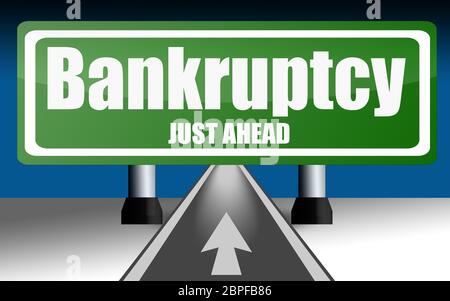 Road sign over the road with bankruptcy word, 3D rendering Stock Photo