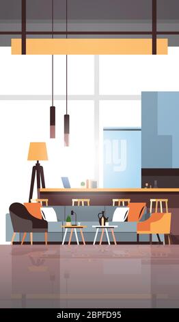 empty coworking space modern office room interior creative workspace vertical flat vector illustration Stock Vector