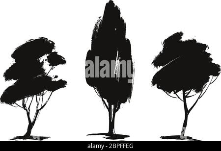 Tree set floral elements, nature, hand drawn vector illustration sketch isolated on white background Stock Vector