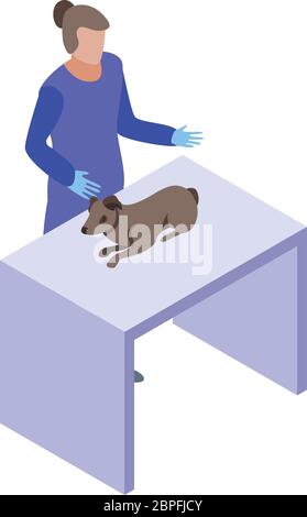 Dog kid at veterinarian icon, isometric style Stock Vector