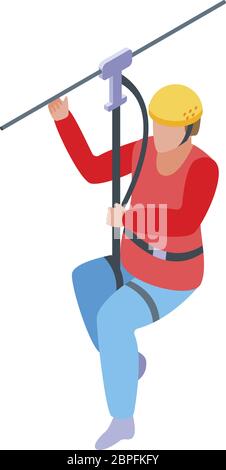 Adventure zip line icon, isometric style Stock Vector