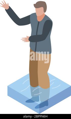 Flood man evacuation icon, isometric style Stock Vector