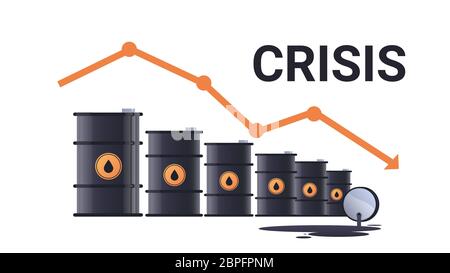 oil barrels and downward chart arrow falling price decrease of ...