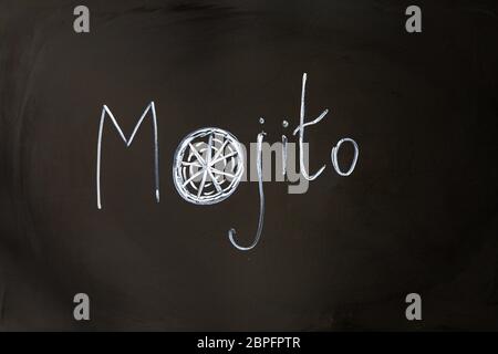 Mojito chalk inscription on the board. Stock Photo