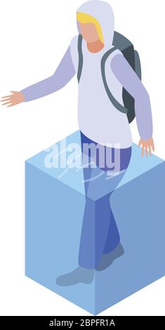 Man in water flood icon, isometric style Stock Vector