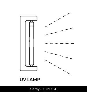 UV lamp line icon. Ultraviolet light sterilization of air and surfaces. Coronavirus prevention. Disinfection bactericidal UV lamp. Black outline Stock Vector