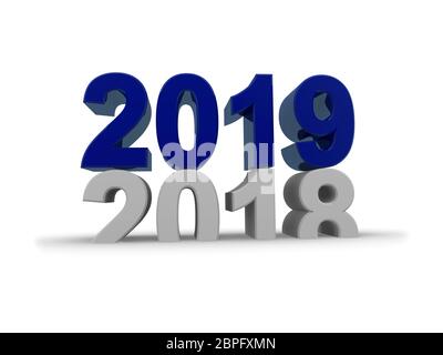New Year 2019 concept 3d image on a white background, 3d rendering Stock Photo