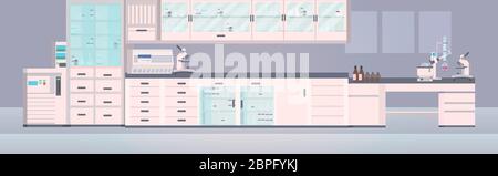 Clean Lab Table Drawing Laboratory table with chemical bottles and test tubes, vector ...