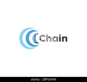 Abstract chain icon, blue arc in semicircle. Banking currency logo template, finance investment emblem. Concept logotype design for web finance and Stock Vector