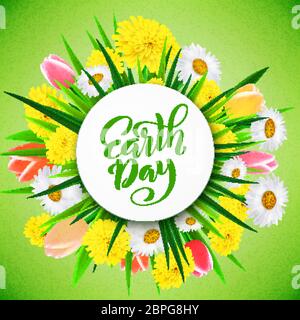Earth day. Template for poster with handdrawn lettering. Vector illustration. Stock Vector