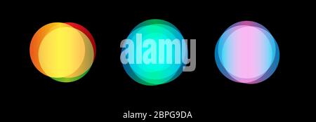 Blurry lights collection. Bokeh elements.Nebulous space glow. Round colorful nebula set. Universe icons. Stylized planets on black background Stock Vector